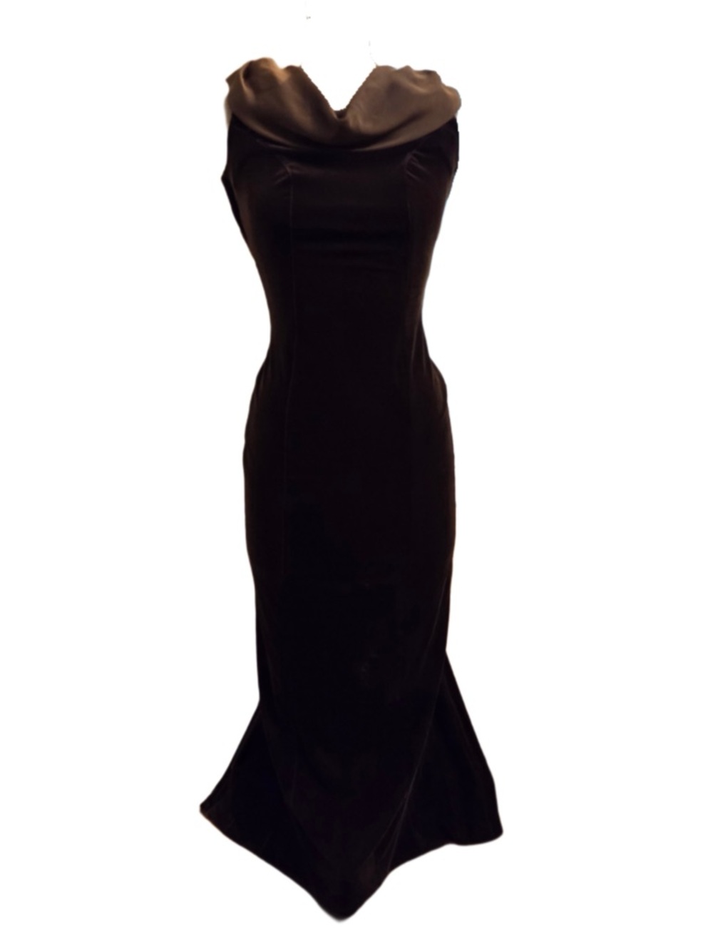 Backless Brown Velvet Cowl Neck Evening Gown